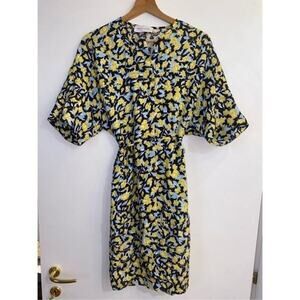 Christian Wijnants Blue and Yellow Floral Belted Dress Size Small, MSRP $725